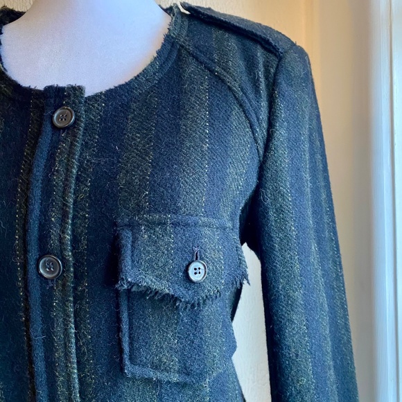 Isabel Marant navy/charcoal striped fitted wool jacket w/ raw edge detail  Sz L - Picture 3 of 13
